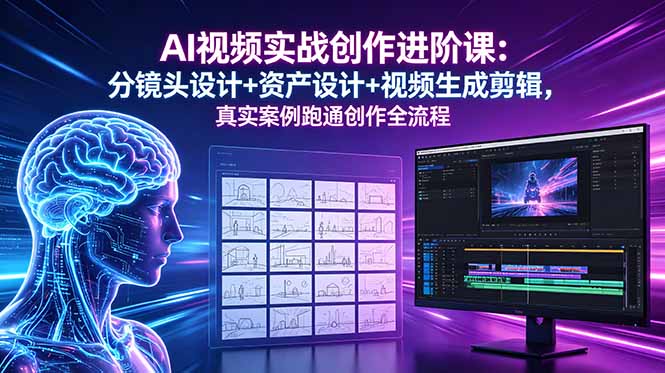 AI视频实战创作进阶课:分镜头设计+资产设计+视频生成剪辑,真实案例跑通创作全流程-时光云网创