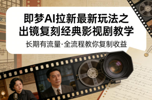 即梦AI拉新最新玩法之出镜复刻经典影视剧教学，长期有流量，全流程教你复制收益-时光云网创