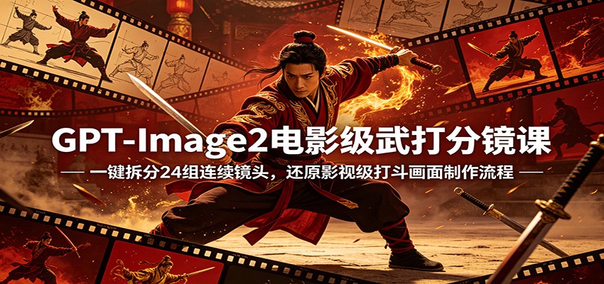 GPT-Image2电影级武打分镜课：一键拆分24组连续镜头，还原影视级打斗画面制作流程-时光云网创