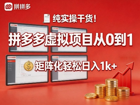 纯实操干货！拼多多虚拟项目从0到1，矩阵化轻松日入1k+【揭秘】-时光云网创