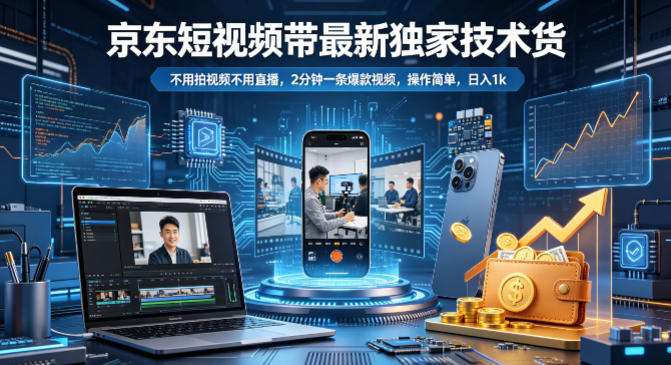京东短视频带货最新独家技术，不用拍视频不用直播，2分钟一条爆款视频，操作简单，日入1k+【揭秘】-时光云网创
