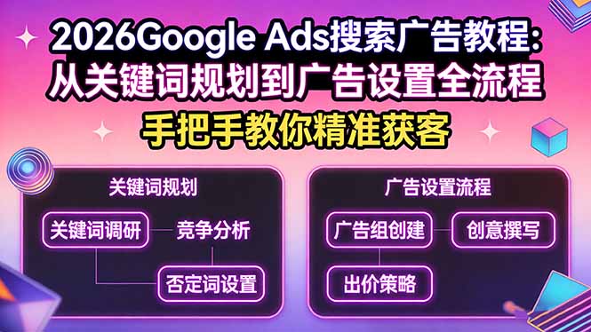2026Google Ads搜索广告教程：从关键词规划到广告设置全流程，手把手教你精准获客-时光云网创
