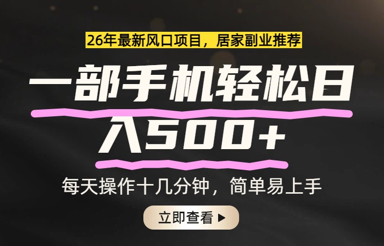 26年居家副业首选，一部手机轻松日入500+，长期稳定可做-时光云网创
