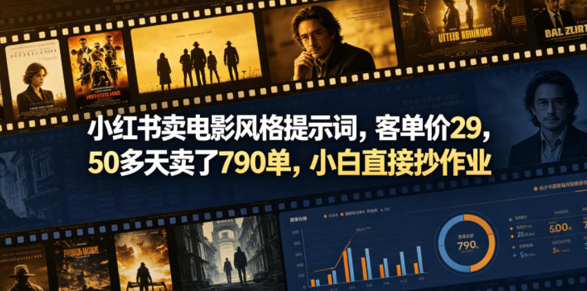 小红书卖电影风格提示词,客单价29,50多天卖了790单,小白直接抄作业!-时光云网创