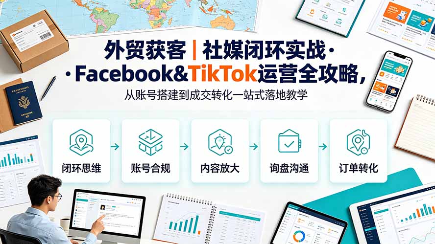 外贸获客｜社媒闭环实战·Facebook&TikTok运营全攻略，从账号搭建到成交转化一站式落地教学-时光云网创
