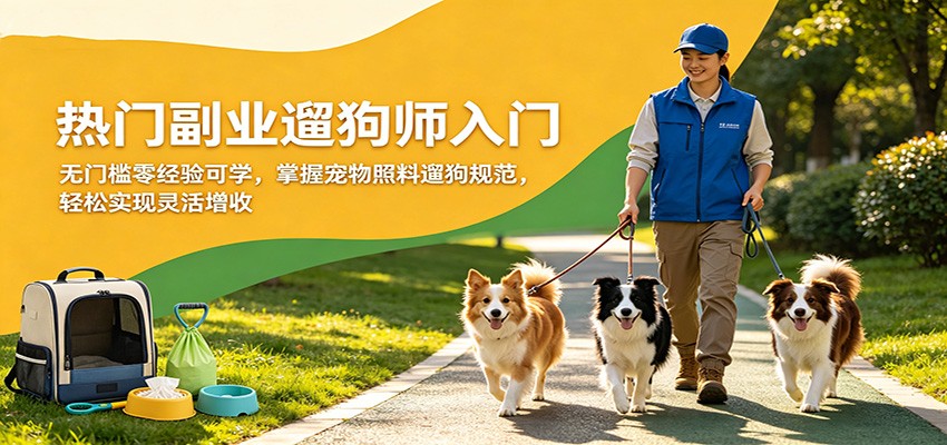 热门副业遛狗师入门，无门槛零经验可学，掌握宠物照料遛狗规范，轻松实现灵活增收-时光云网创
