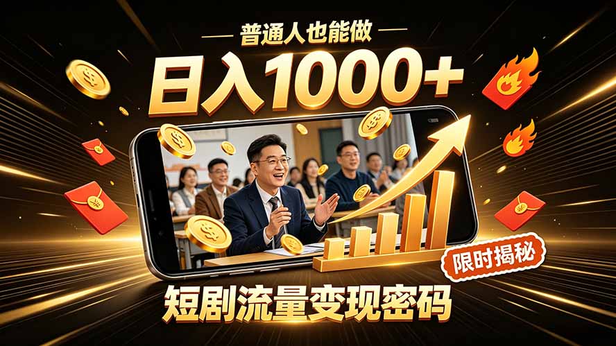 一部手机做短剧分发,不用真人出镜、不用拍摄剧本,快手流量变现日赚千元-时光云网创
