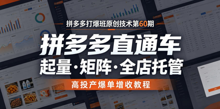 拼多多打爆班原创技术第60期,拼多多直通车,起量・矩阵・全店托管,高投产爆单增收教程-时光云网创