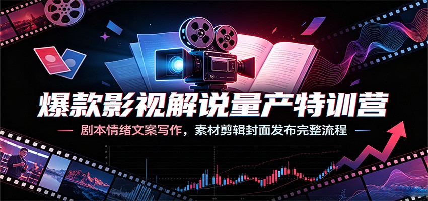 爆款影视解说量产特训营：剧本情绪文案写作，素材剪辑封面发布完整流程-时光云网创