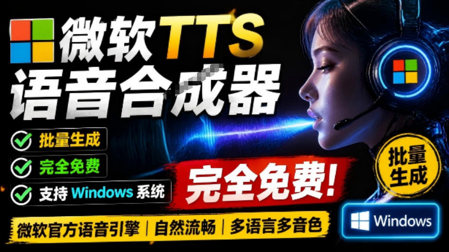 微软TTS免费语音配音生成器，完全免费，支持多语音、多音色选择，Windows系统专用TTS语音合成器-时光云网创