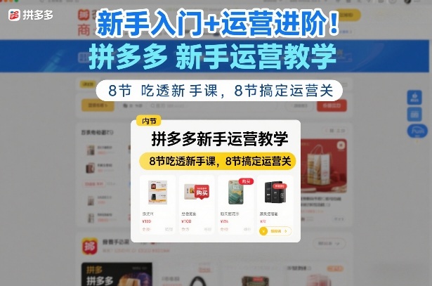 新手入门+运营进阶！拼多多新手运营教学，8节吃透新手课，8节搞定运营关-时光云网创