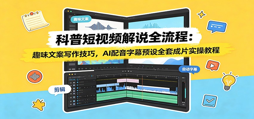 科普短视频解说全流程：趣味文案写作技巧，AI配音字幕预设全套成片实操教程-时光云网创