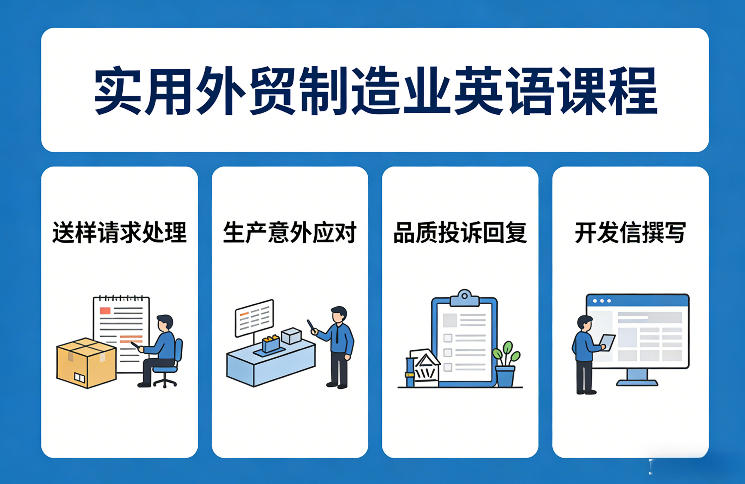 实用外贸制造业英语课程，教你专业处理送样请求、应对生产意外、回复品质投诉、撰写开发信等-时光云网创