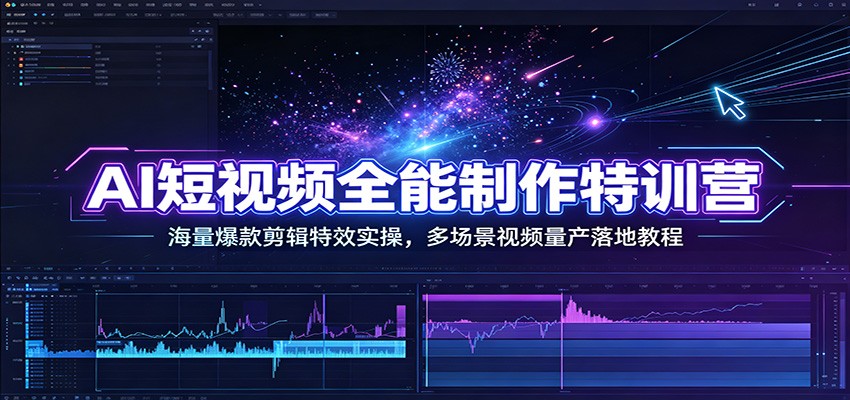 AI短视频全能制作特训营：海量爆款剪辑特效实操，多场景视频量产落地教程-时光云网创