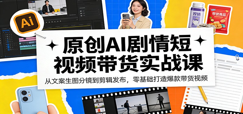 原创AI剧情短视频带货实战课：从文案生图分镜到剪辑发布，零基础打造爆款带货视频-时光云网创