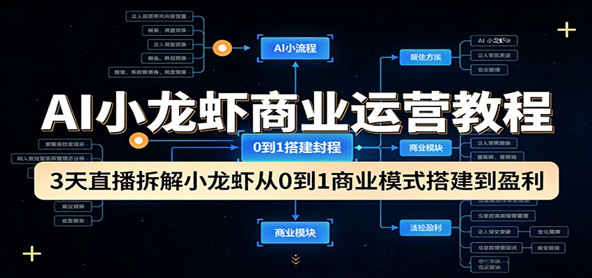 AI小龙虾商业运营教程：3天直播拆解小龙虾从0到1商业模式搭建到盈利-时光云网创