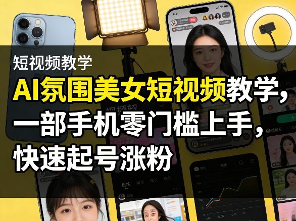 AI氛围美女短视频教学，一部手机零门槛上手，快速起号涨粉-时光云网创