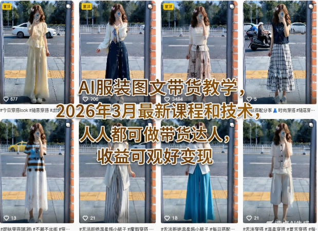 AI服装图文带货教学，2026年3月最新课程和技术，人人都可做带货达人，收益可观好变现-时光云网创