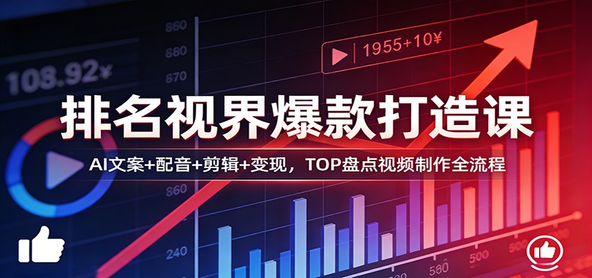 排名视界爆款打造课：AI文案+配音+剪辑+变现，TOP盘点视频制作全流程-时光云网创