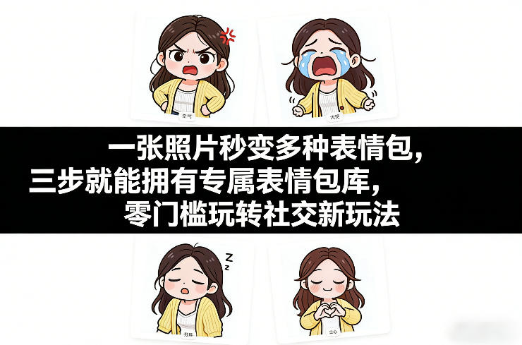 一张照片秒变多种表情包，三步就能拥有专属表情包库，零门槛玩转社交新玩法【文档】-时光云网创
