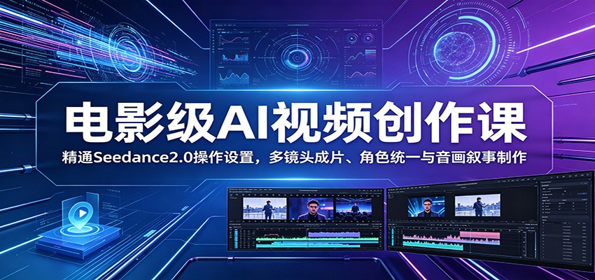 电影级AI视频创作课：精通Seedance2.0操作设置，多镜头成片、角色统一与音画叙事制作-时光云网创