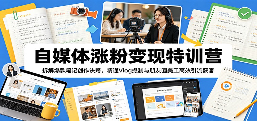 自媒体涨粉变现特训营：拆解爆款笔记创作诀窍，精通Vlog摄制与朋友圈美工高效引流获客-时光云网创