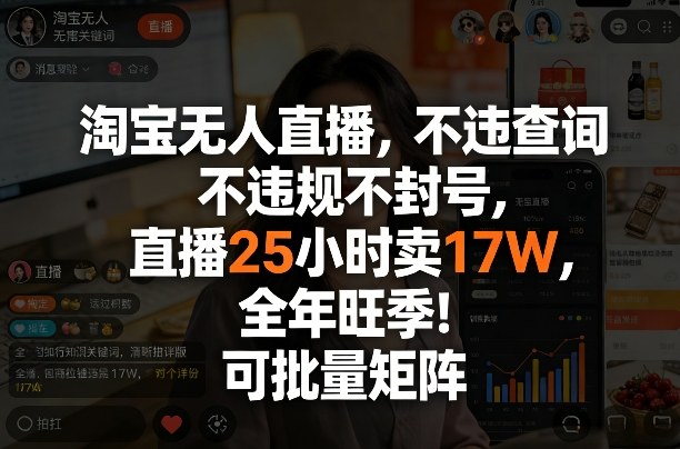 淘宝无人直播，不违规不封号，直播25小时卖17W，全年旺季！可批量矩阵【揭秘】-时光云网创