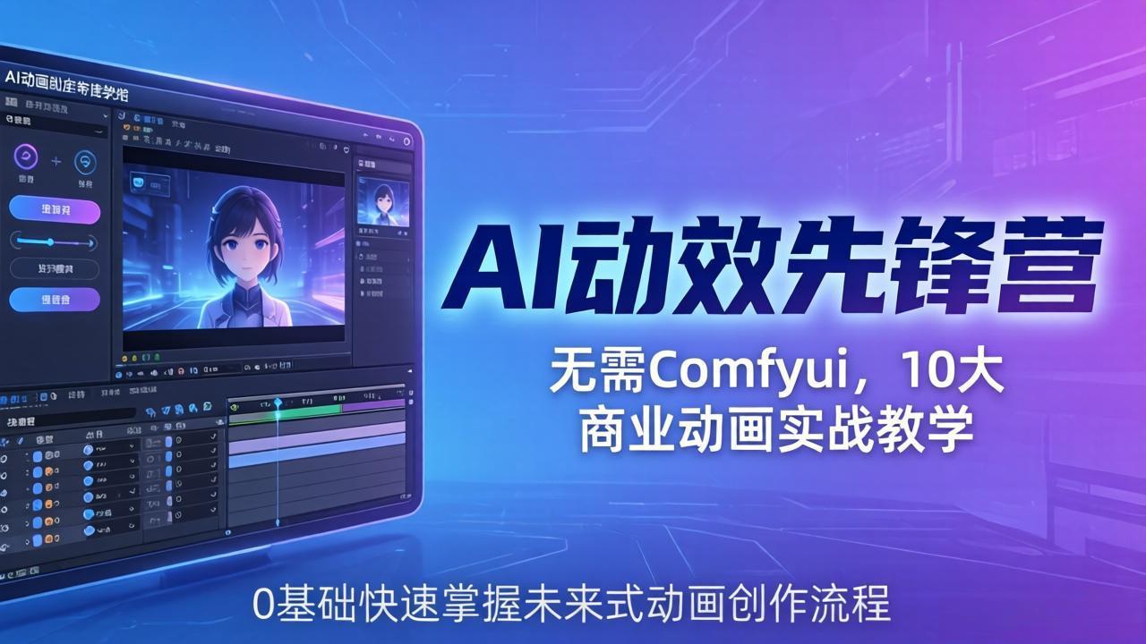 AI 动效先锋营：无需Comfyui，10大商业动画实战教学，0基础快速掌握未来式动画创作流程-时光云网创