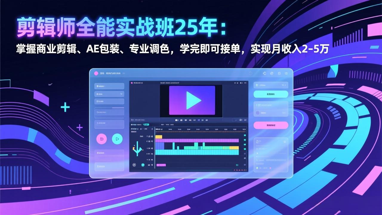 剪辑师全能实战班25年：掌握商业剪辑、AE包装、专业调色，学完即可接单，实现月收入2-5万-时光云网创