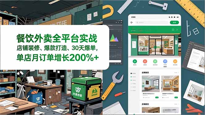 餐饮外卖全平台实战，店铺装修、爆款打造、30天爆单，手把手教学，单店月订单增长200%+-时光云网创