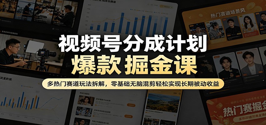 视频号分成计划爆款掘金课：多热门赛道玩法拆解，零基础无脑混剪轻松实现长期被动收益-时光云网创