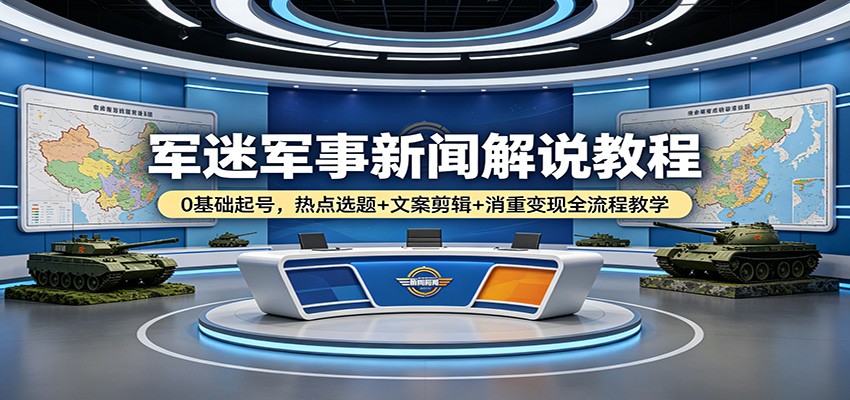 军迷军事新闻解说教程：0基础起号，热点选题+文案剪辑+消重变现全流程教学-时光云网创