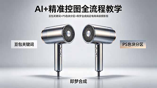 AI+精准控图全流程教学 豆包关键词+PS色块分区+即梦合成搞定电商高级摄影图-时光云网创