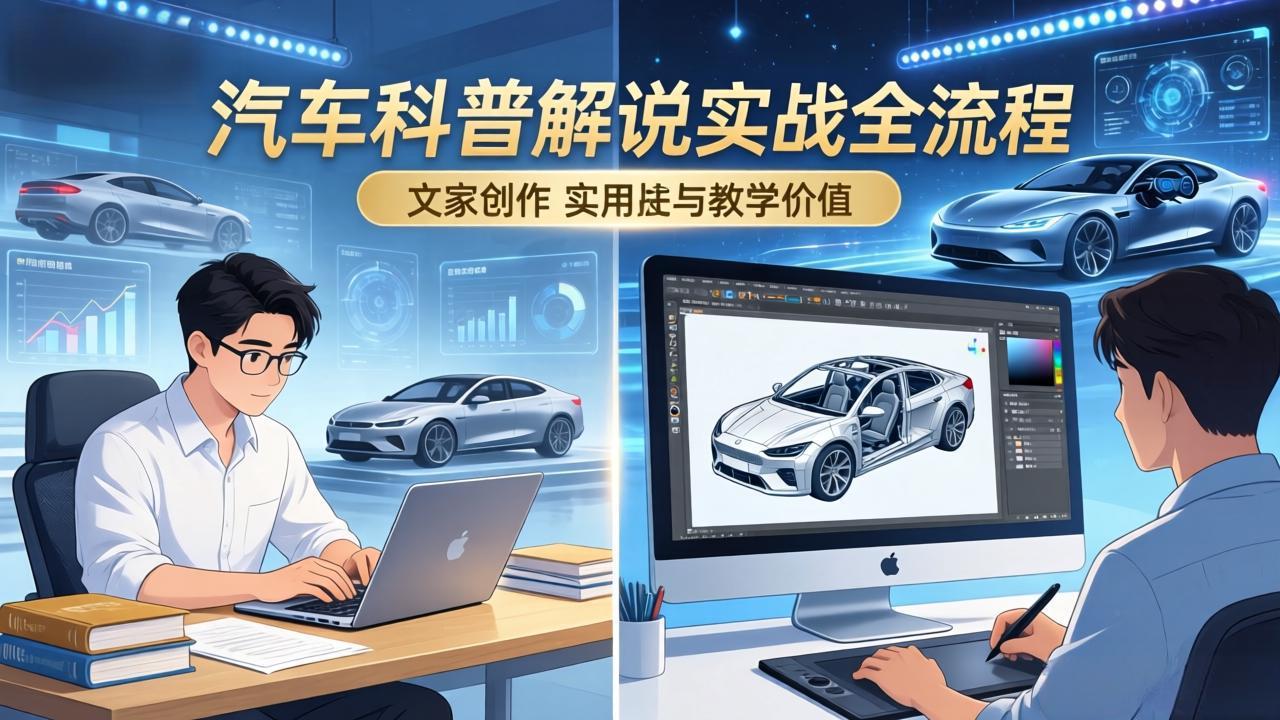 抖音汽车科普解说实战：文案+动画+画面处理+去水印全流程，打造专业汽车科普视频-时光云网创