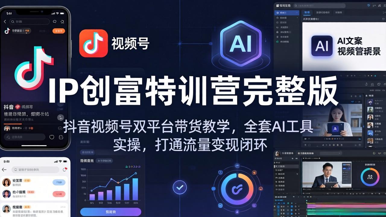 IP创富特训营完整版：抖音视频号双平台带货教学，全套AI工具实操，打通流量变现闭环-时光云网创