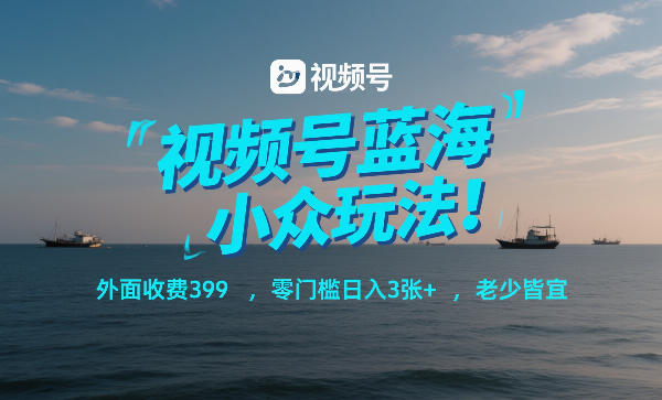 视频号蓝海小众玩法！外面收费399，零门槛日入3张+，老少皆宜-时光云网创