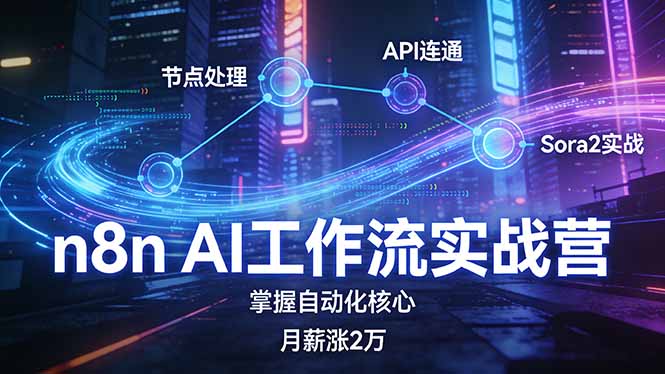 n8n AI工作流实战营，节点处理+API连通+Sora2实战，掌握自动化核心月薪涨2万-时光云网创