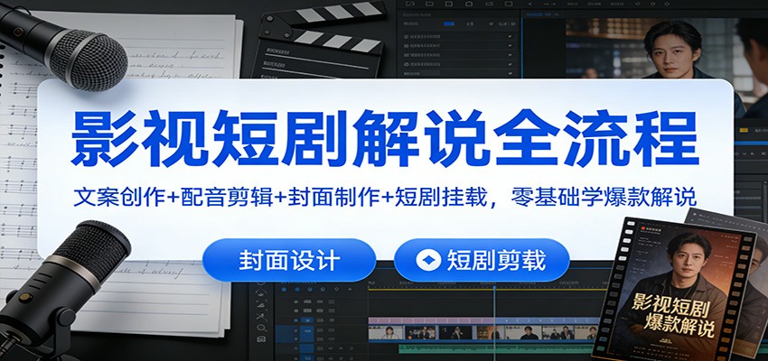 影视短剧解说全流程：文案创作+配音剪辑+封面制作+短剧挂载，零基础学爆款解说-时光云网创
