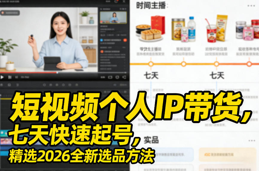 短视频个人IP带货，七天快速起号，精选2026全新选品方法-时光云网创