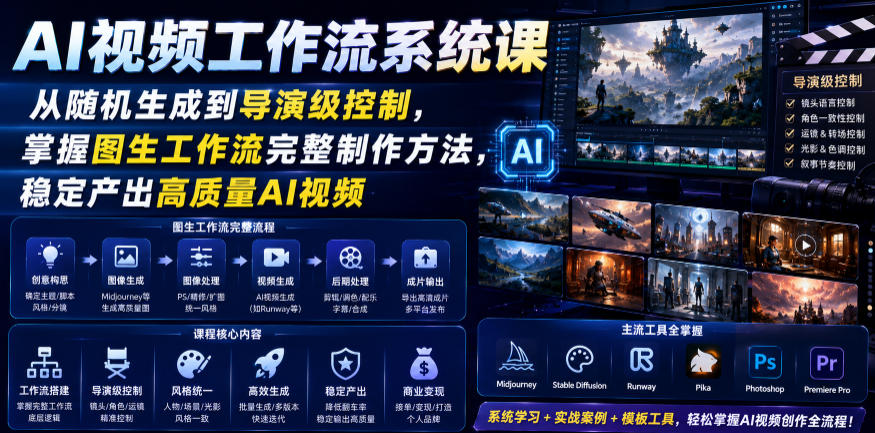 AI视频工作流系统课,从随机生成到导演级控制,掌握图生工作流完整制作方法,稳定产出高质量AI视频-时光云网创