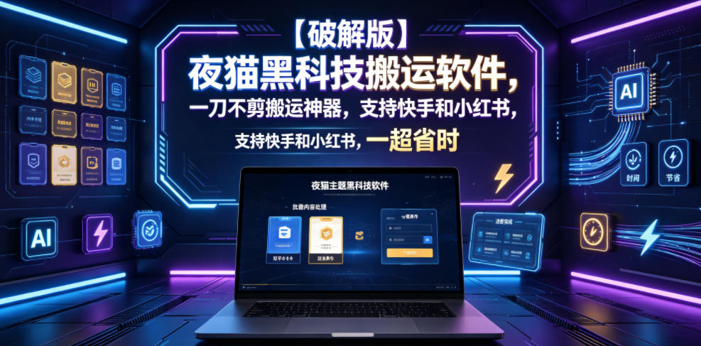 【破解版】夜猫黑科技搬运软件，一刀不剪搬运神器，支持快手和小红书，一键搬运超省时！-时光云网创