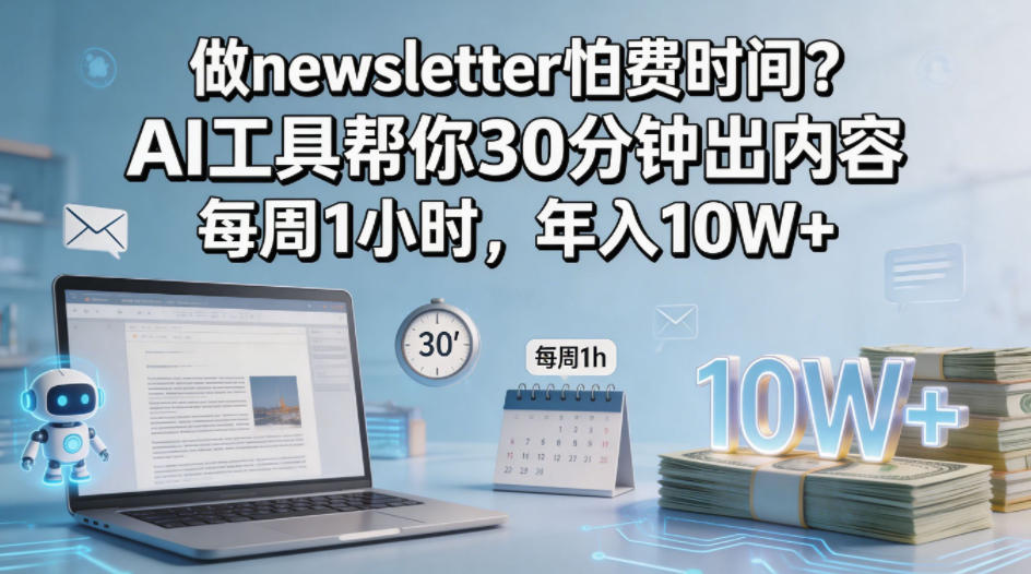 做newsletter怕费时间？AI工具帮你30分钟出内容，每周1小时，年入10W+！【原创双语字幕】-时光云网创