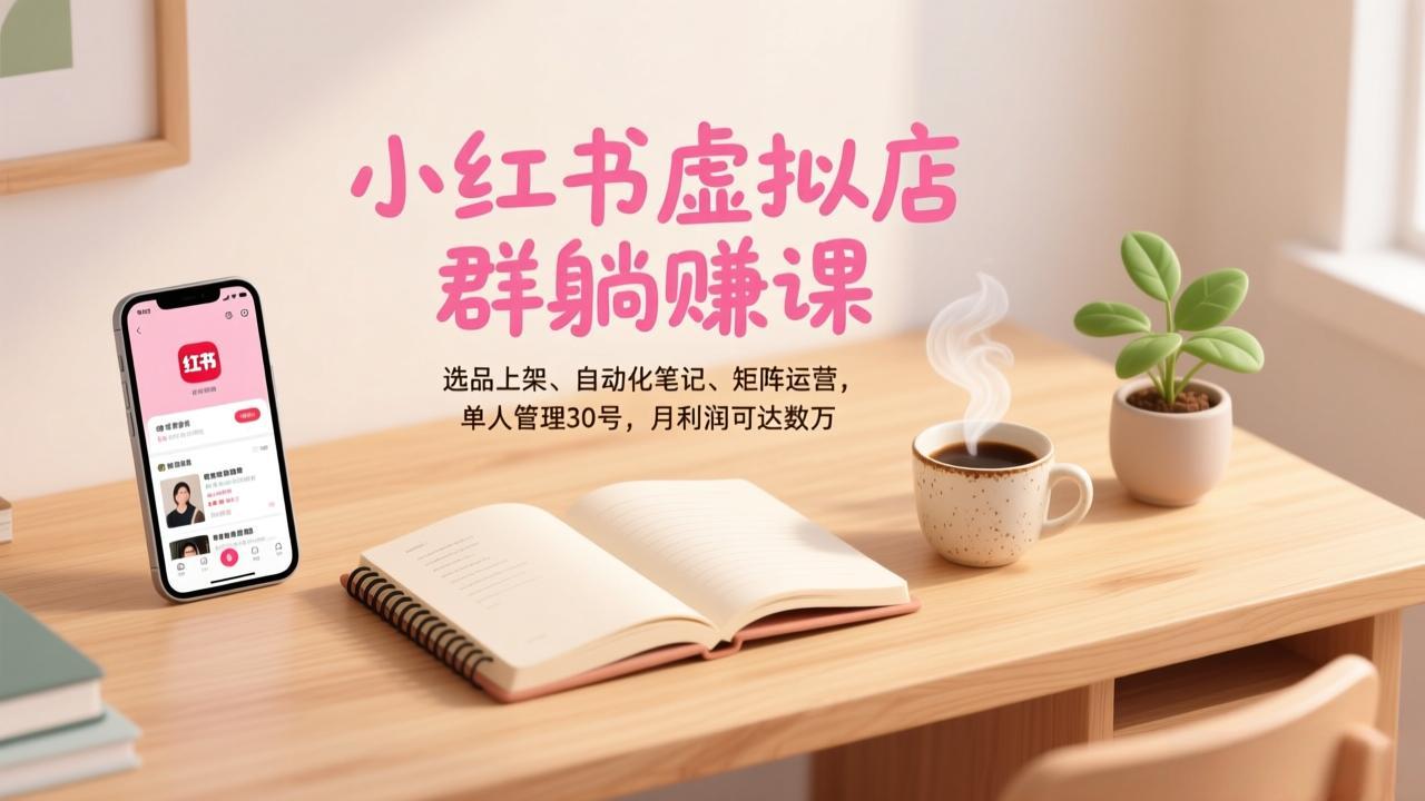 小红书虚拟店群躺赚课，选品上架、自动化笔记、矩阵运营，单人管理30号，月利润可达数万-时光云网创