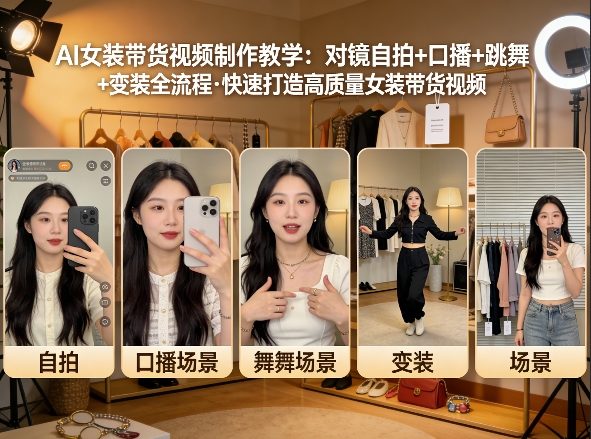 AI女装带货视频制作教学，对镜自拍、口播、跳舞、变装全流程，快速打造高质量女装带货视频-时光云网创