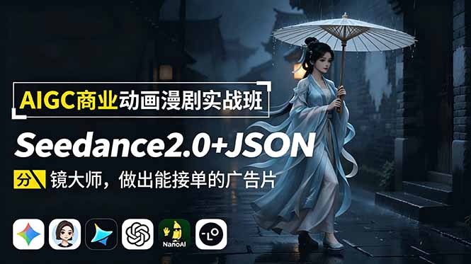 AIGC商业动画漫剧实战班-更新：Seedance2.0+JSON分镜大师，做出能接单的广告片-时光云网创