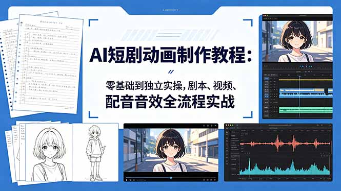 AI短剧动画制作教程：零基础到独立实操，剧本、视频、配音音效全流程实战-时光云网创