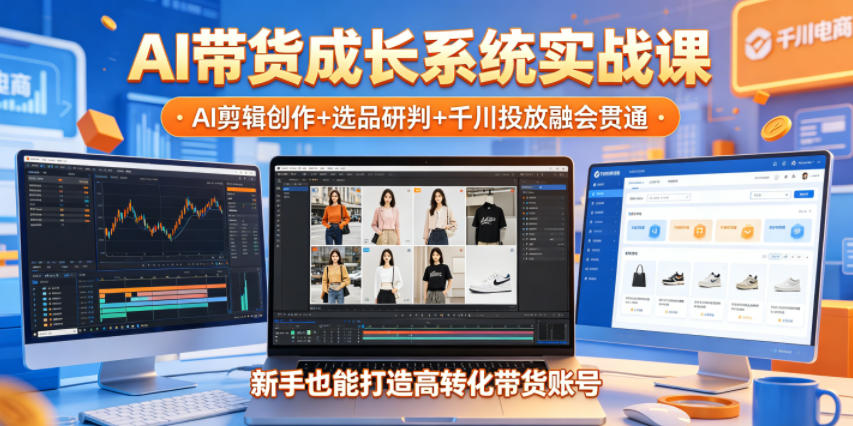 AI带货成长系统实战课，AI剪辑创作+选品研判+千川投放融会贯通，新手也能打造高转化带货账号(更新2026年)-时光云网创