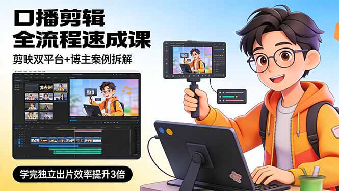 口播剪辑全流程速成课，剪映双平台+博主案例拆解，学完独立出片效率提升3倍-时光云网创