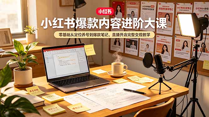 小红书爆款内容进阶大课，零基础从定位养号到爆款笔记，直播开店完整变现教学-时光云网创