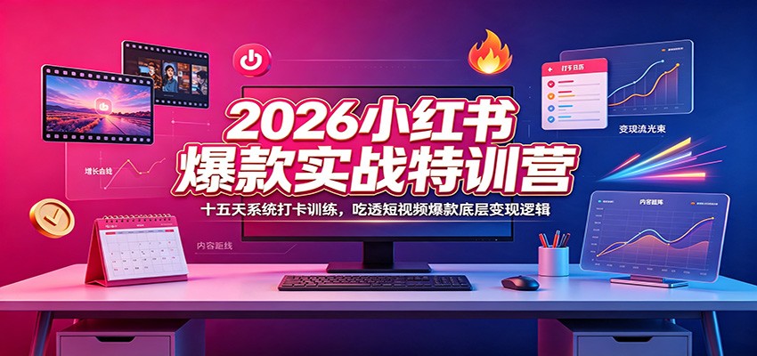 2026小红书爆款实战特训营：十五天系统打卡训练，吃透短视频爆款底层变现逻辑-时光云网创